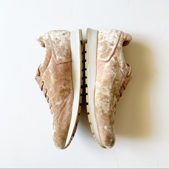 Top Shop Pink Crushed Velvet Round Toe Lace Up Sneakers - Picture 7 of 8